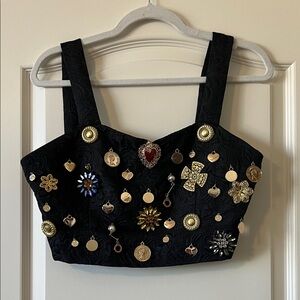 Elegant Black Embellished Crop Top